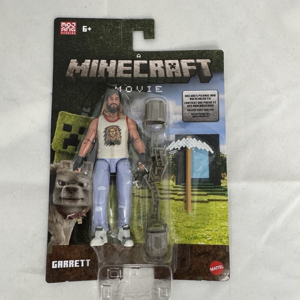 A Minecraft Movie Garrett Pickaxe & Buckchuckets 4" Figure Mattel 2025 Brand New
